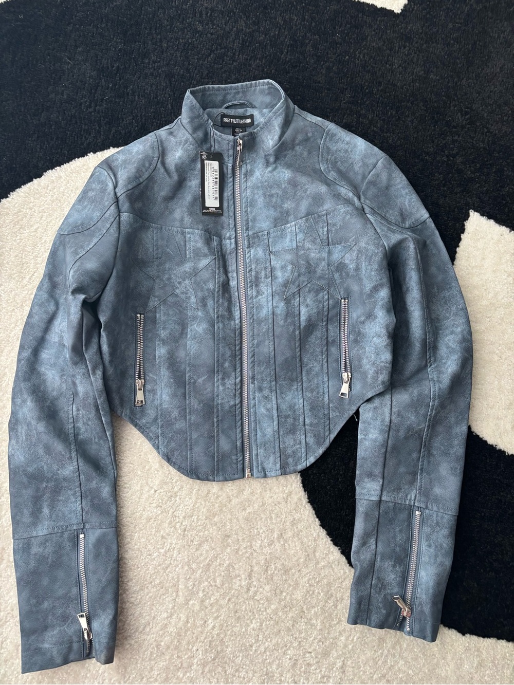 Prettylittlething faux leather star biker jacket